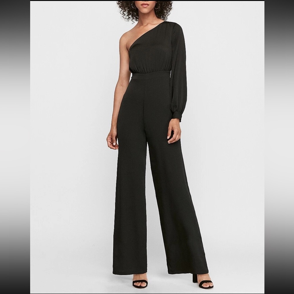 Express Black One-Shoulder Wide Leg Jumpsuit - Size 0